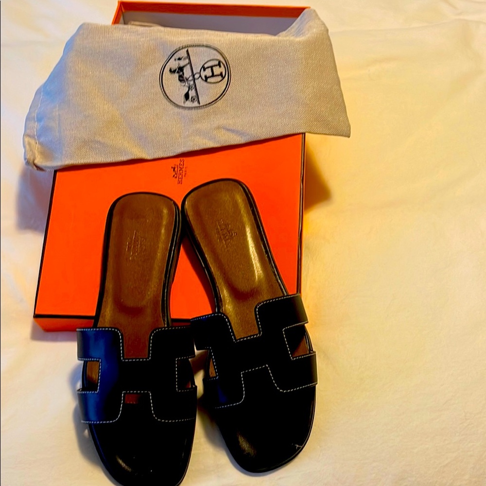 Hermès Black Slide Sandals